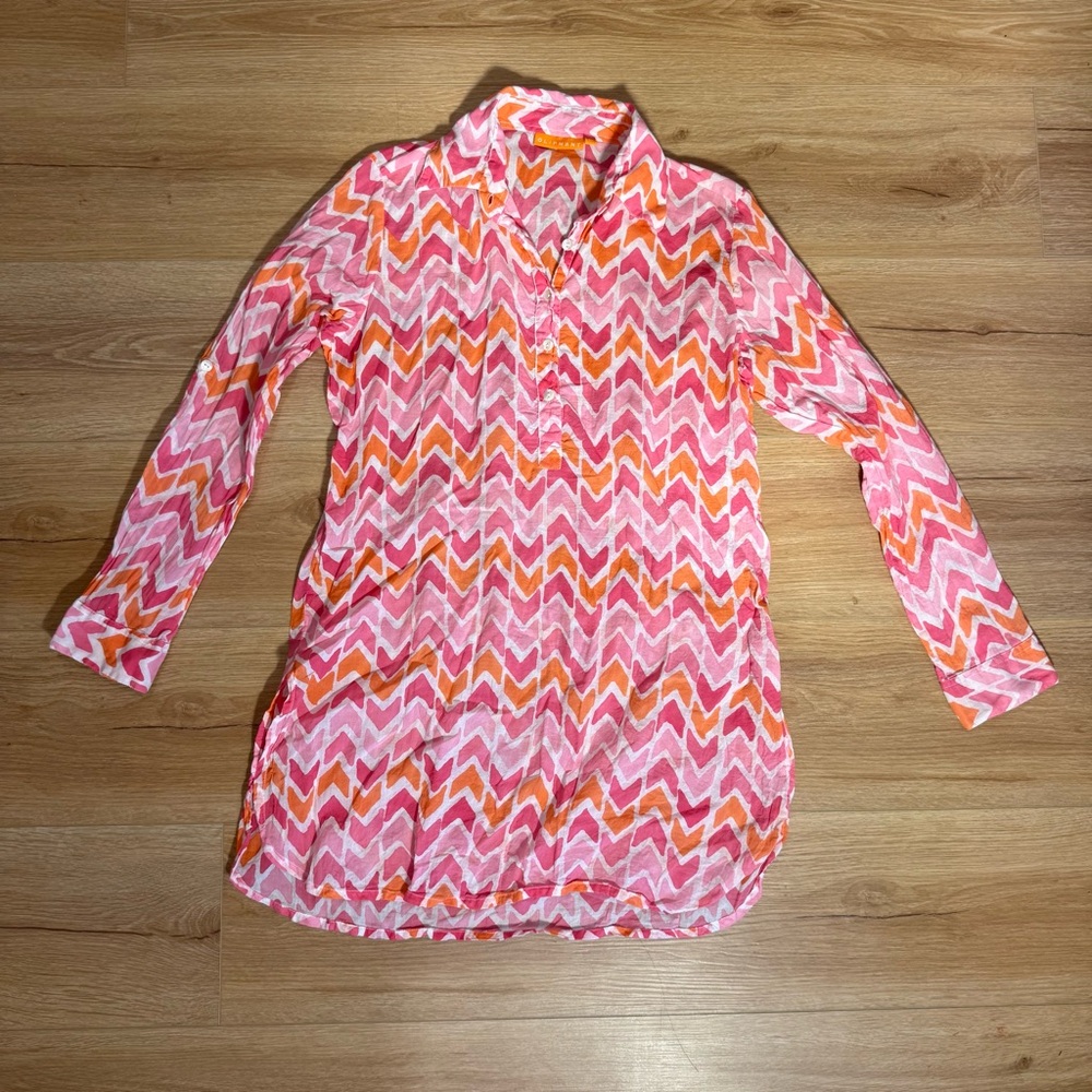 Oliphant‎ Pink and Orange Chevron Pattern Tunic 100% cotton Women’s Size Small